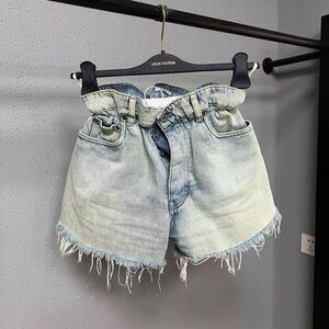Authentic Miu Miu Light Blue Frayed Jean Shorts